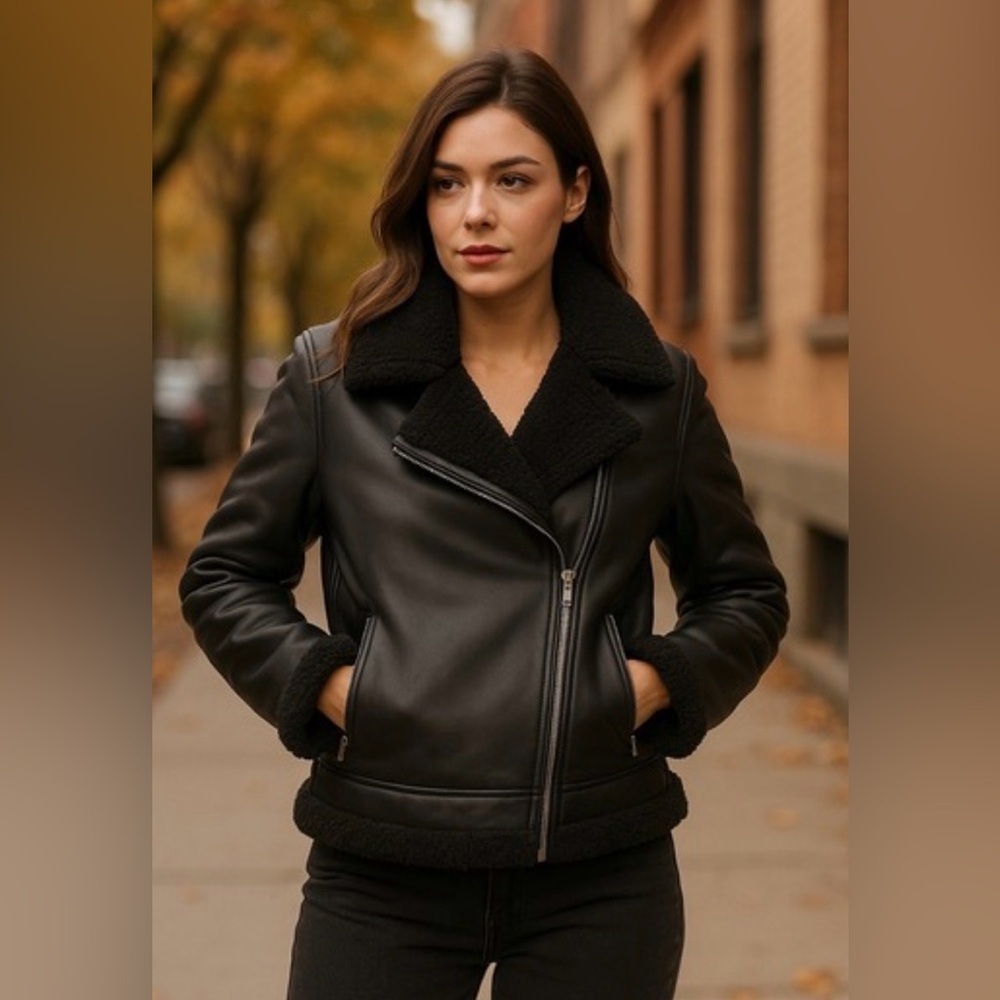 Vigoss Women's Black Leather Jacket size M new with tag